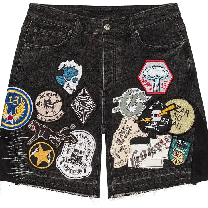 God Speed Patchwork Denim Shorts V2 Black