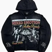 Mixed Emotions Broken Wings Zip Up Black