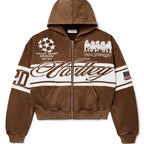 Vale Zip Up Hoodie USA Derby Brown