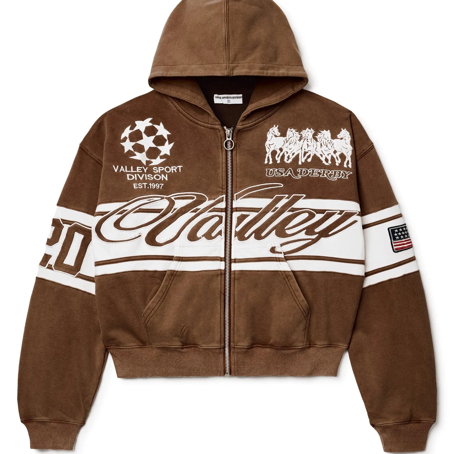Vale Zip Up Hoodie USA Derby Brown
