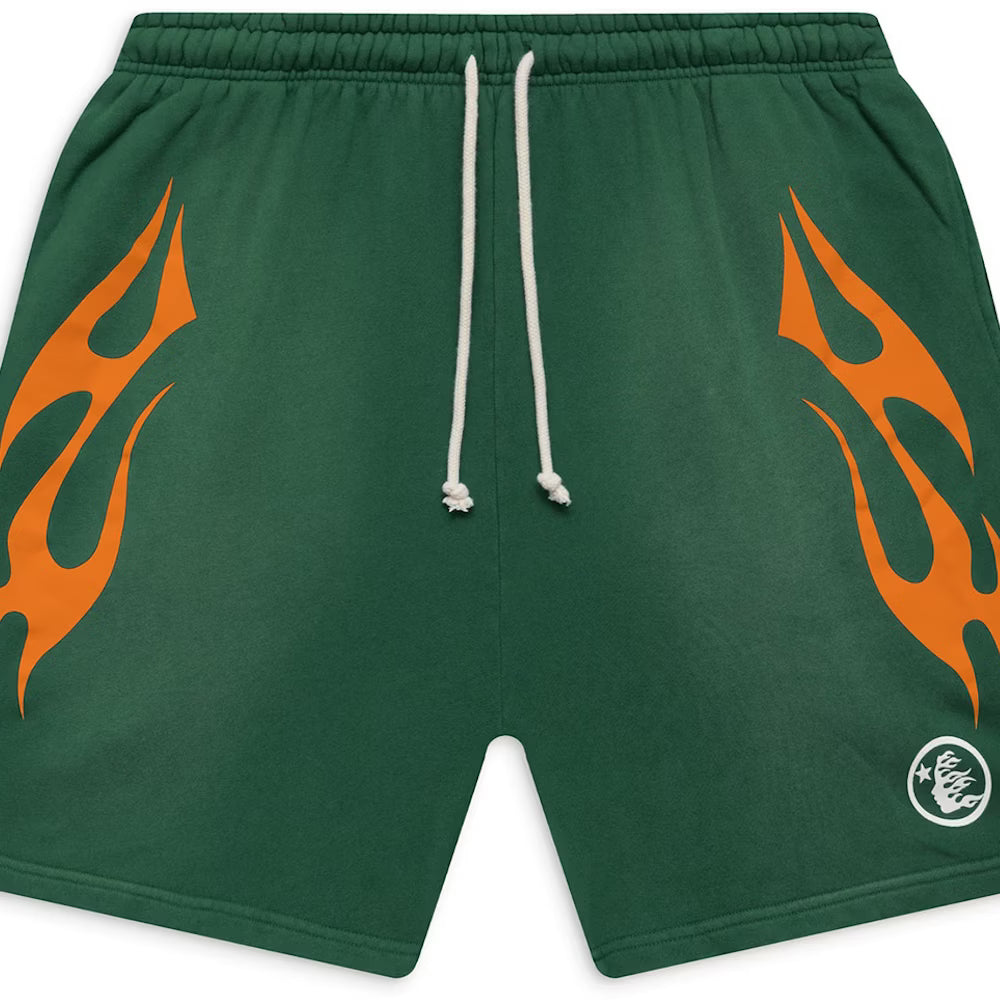 Hellstar Flame Shorts Green/Orange