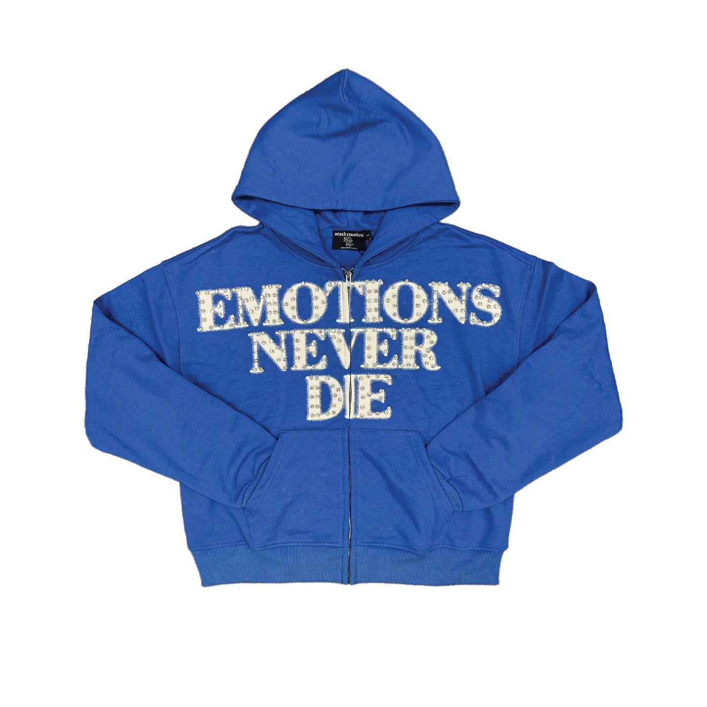 Mixed Emotions Never Die Zip Up Hoodie Blue
