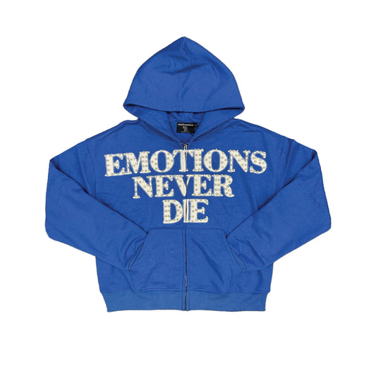 Mixed Emotions Never Die Zip Up Hoodie Blue