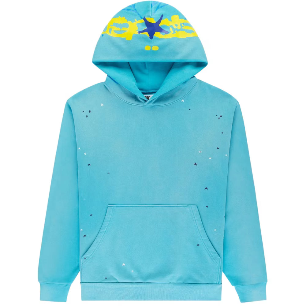Sp5der Heavy Hoodie Cyan