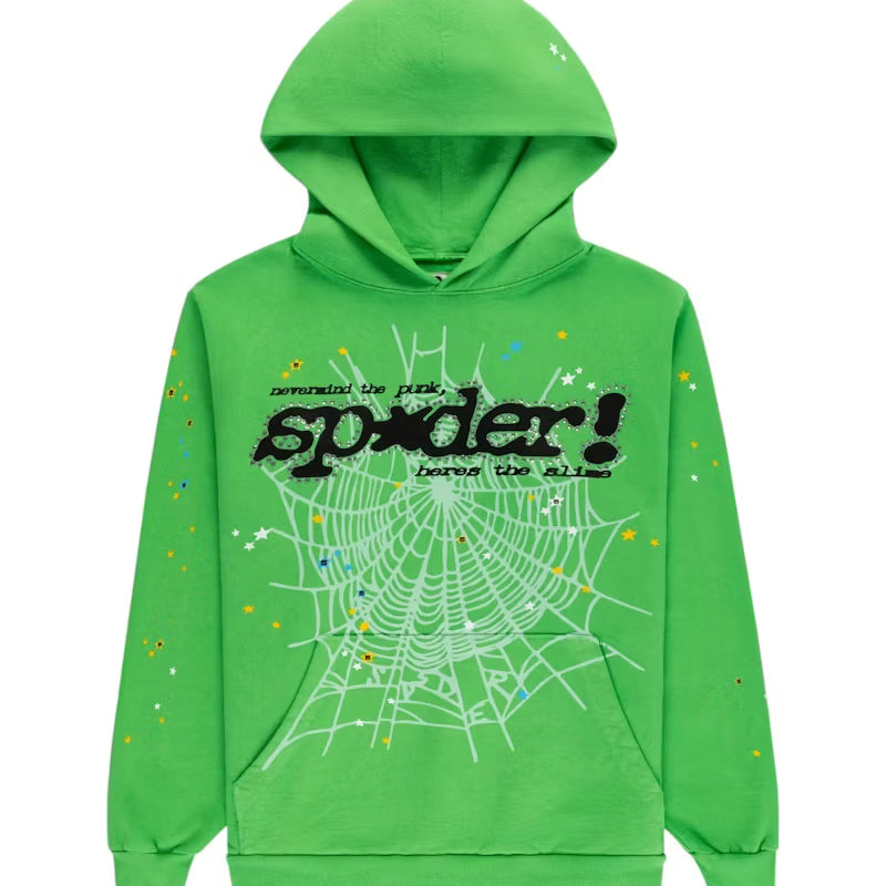 Sp5der Hoodie Rhinestone Punk V2 Bright Green