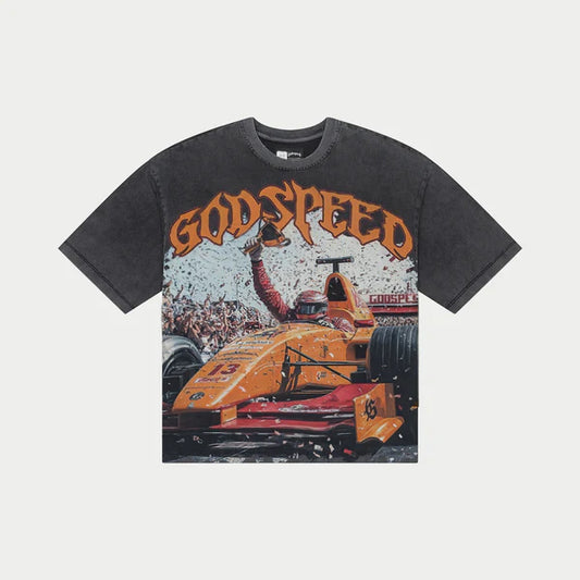 God Speed Tee F1 Finish Line Washed Black